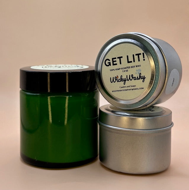 V. Get Lit! Novelty 2 Ounce Hemp Scented Soy Candle in 2 Ounce Tin