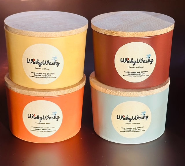 D. 4 Ounce Nature Inspired Colored Glass Jar with Walnut or Pine Lid