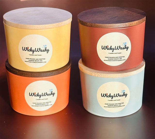 D. 4 Ounce Nature Inspired Colored Glass Jar with Walnut or Pine Lid